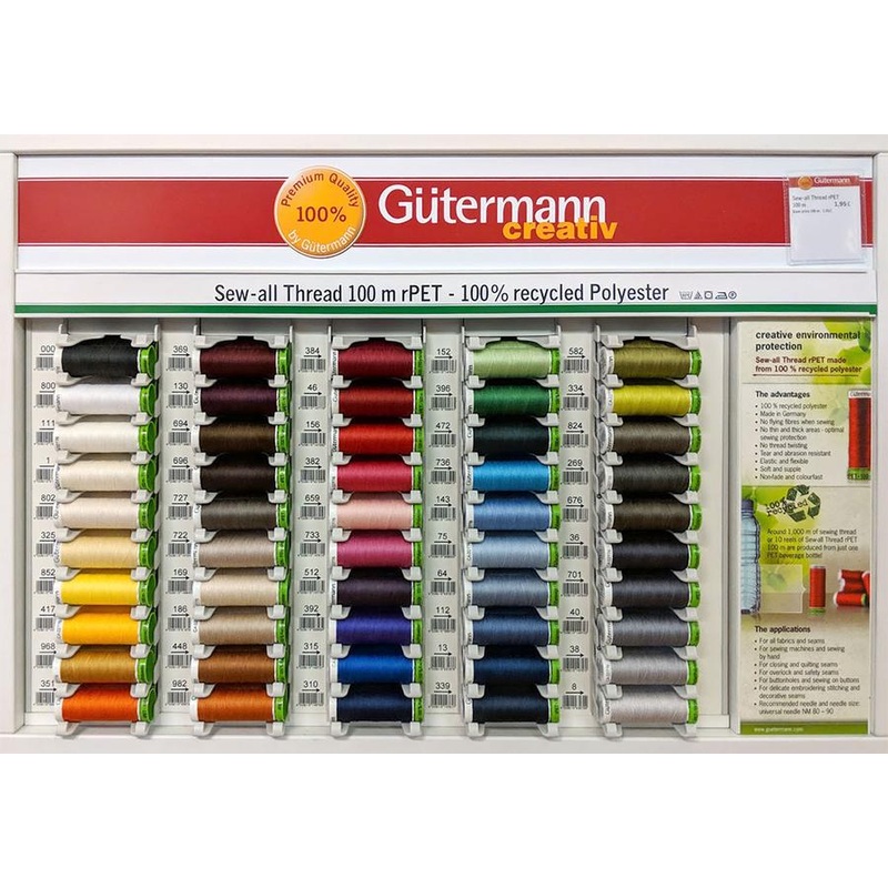 Gutermann Sew-All rPET Recycled Polyester Thread 100m – Colours 000-399 000 (black)