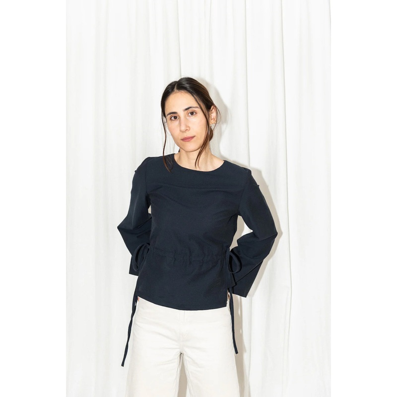 Puff and Pencil – Tie Waist Blouse with Cone Sleeves