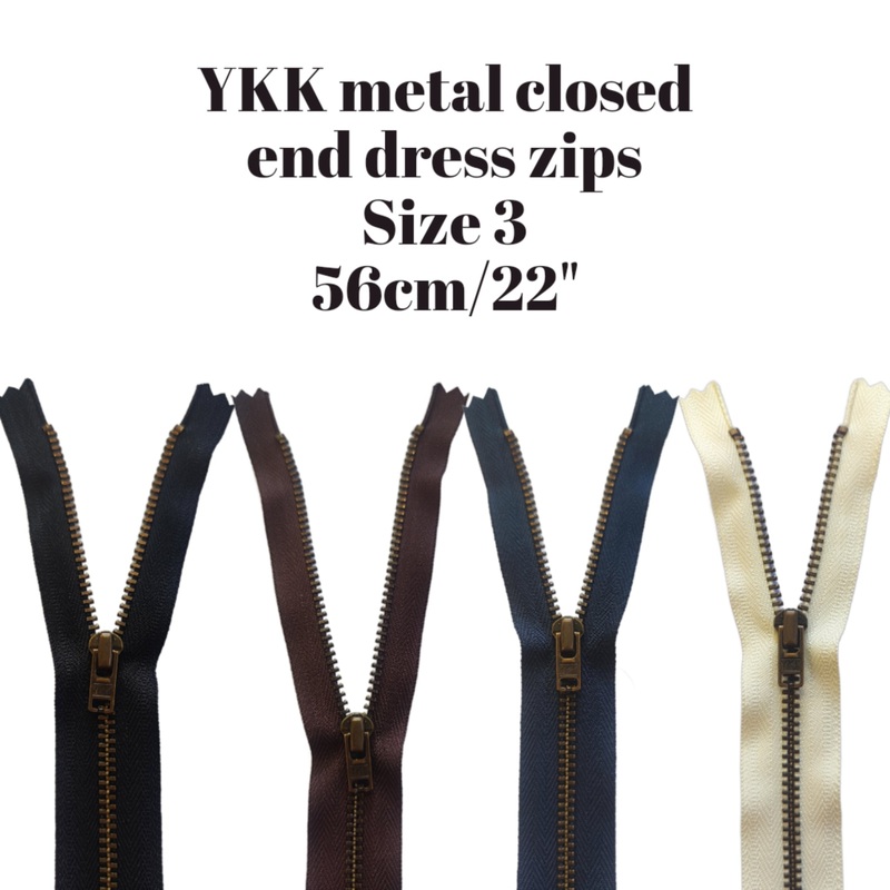 YKK Closed End Metal Zip – 22″ / 56cm – Size 3 Dress & Skirt Zip – Antique Brass Black