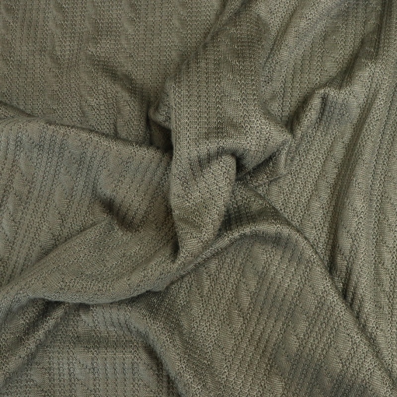 Yarn Dyed Cable Knit – Khaki – END OF BOLT 87cm