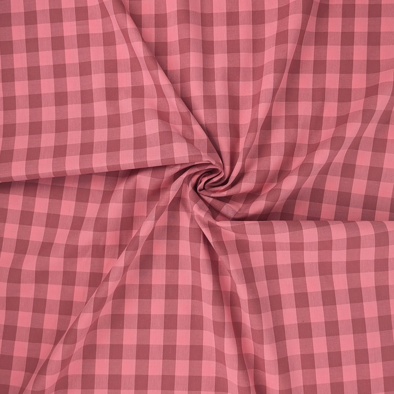 Yarn Dyed Cotton – Coral Pink + Red Gingham