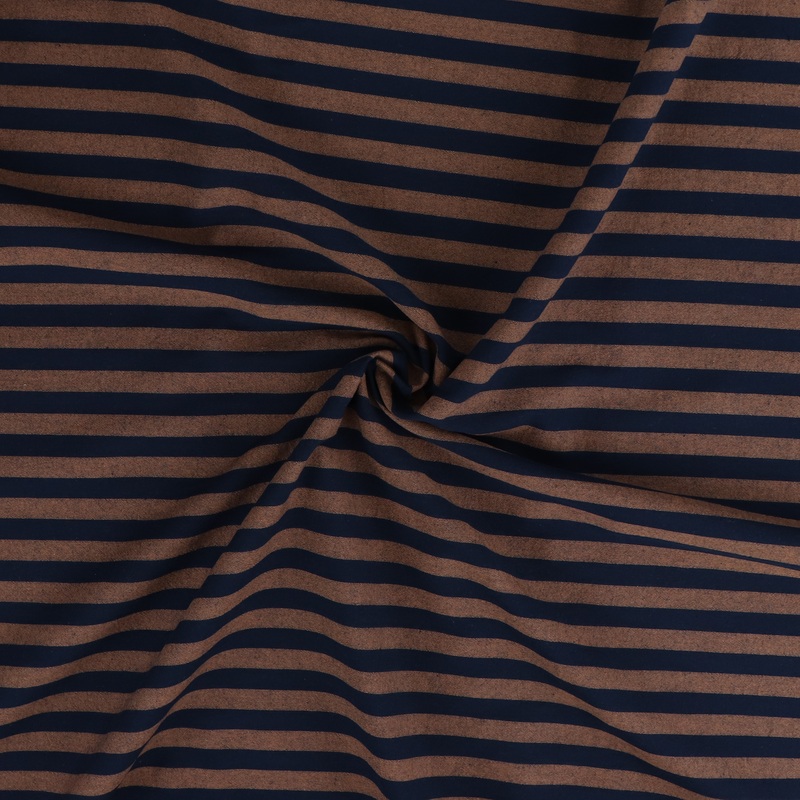 Yarn Dyed Washed Cotton – Stripe – Light Brown + Navy Blue