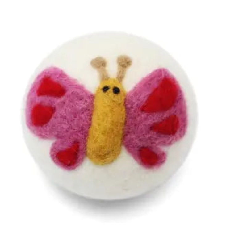 Wool Dryer Ball – Yellow & Pink Butterfly