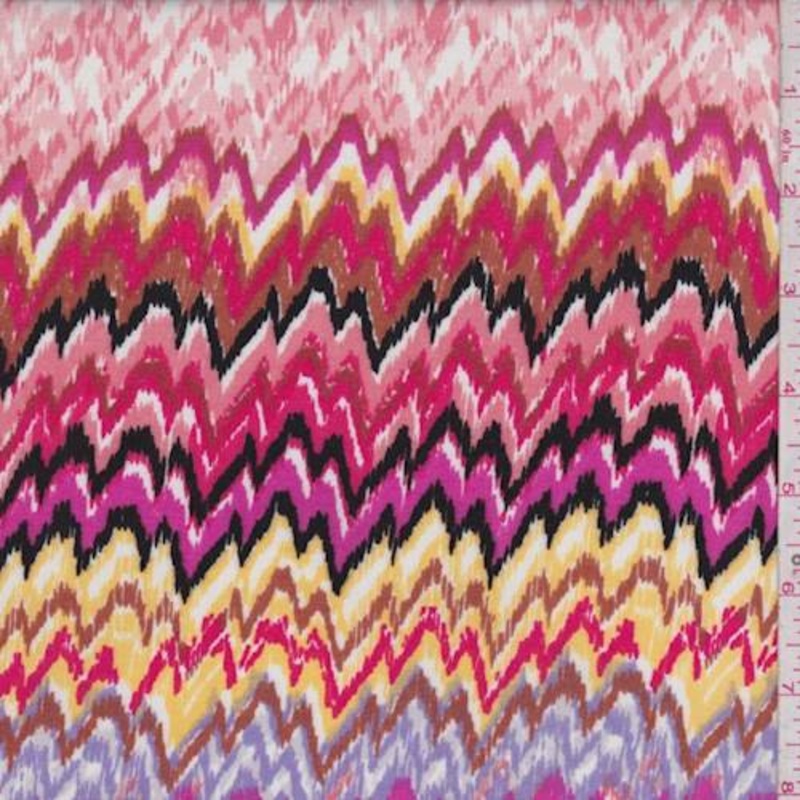 1 1/2 YD PC-Coral/Fuchsia Flamestitch Chevron Rayon Challis Fabric