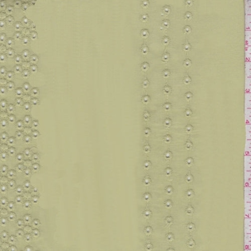 1 3/4 YD PC-Pale Green Eyelet Stripe Cotton Fabric