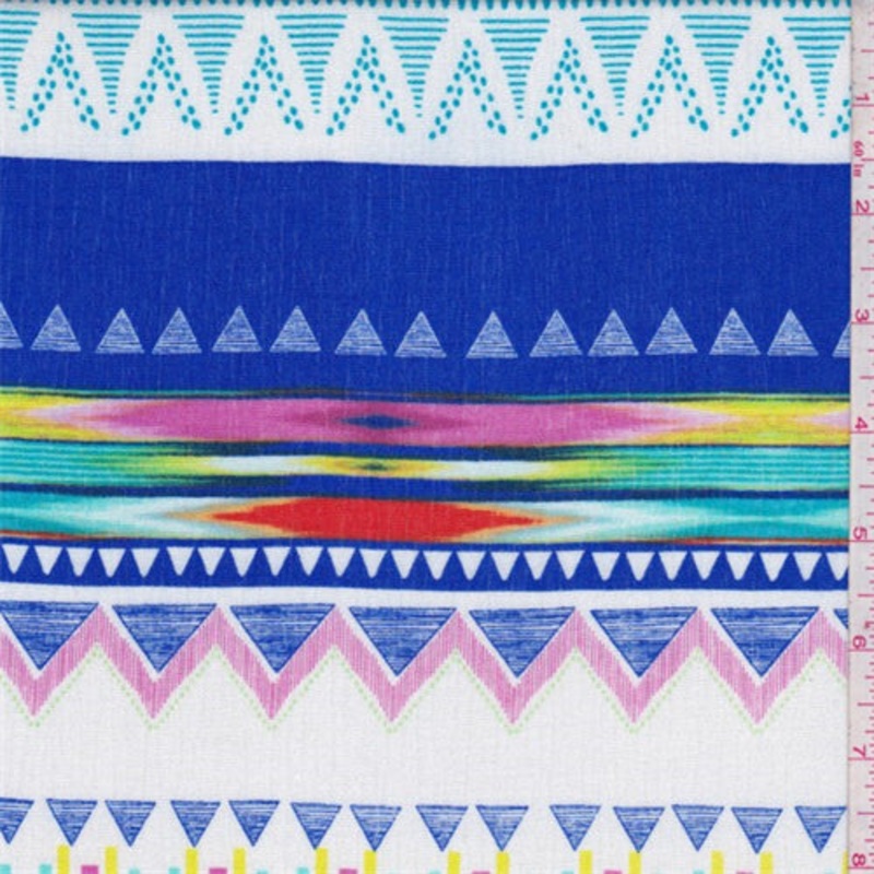 1 3/8 YD PC-White/Royal Inca Stripe Rayon Crepon Fabric