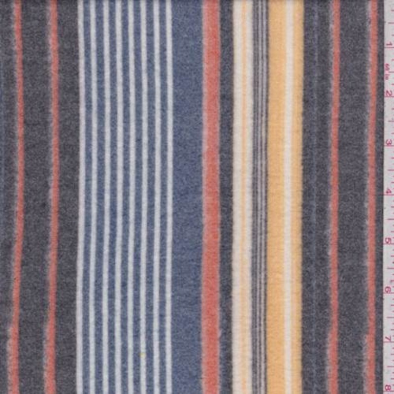 1 7/8 YD PC-Denim Blue/Charcoal/Yellow Stripe Faux Cashmere Knit Fabric
