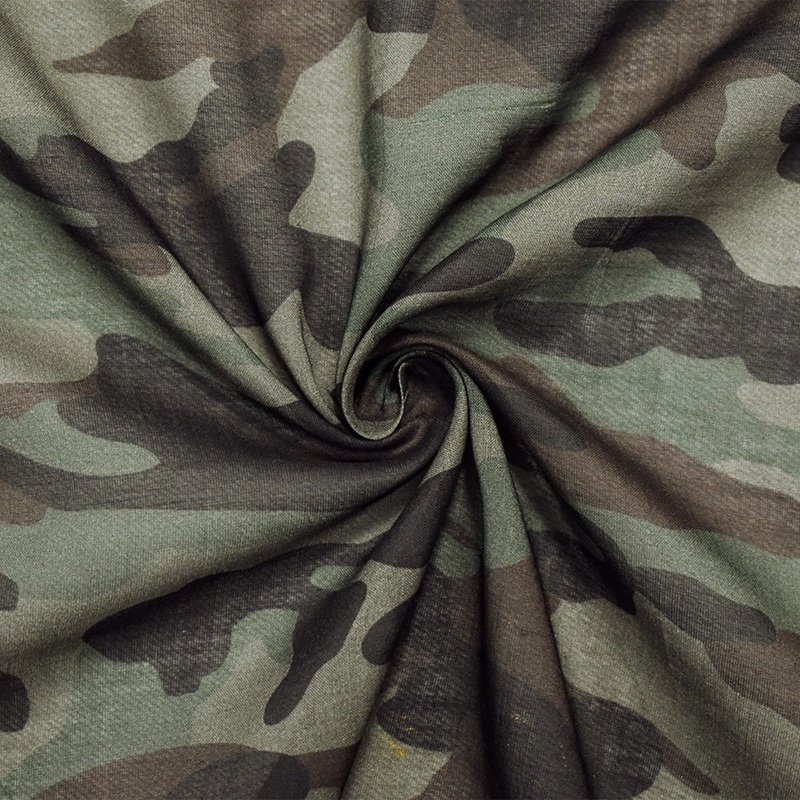 Brown-Green-Multi Cotton Famous Maker Camouflage Printed Voile Woven Fabric