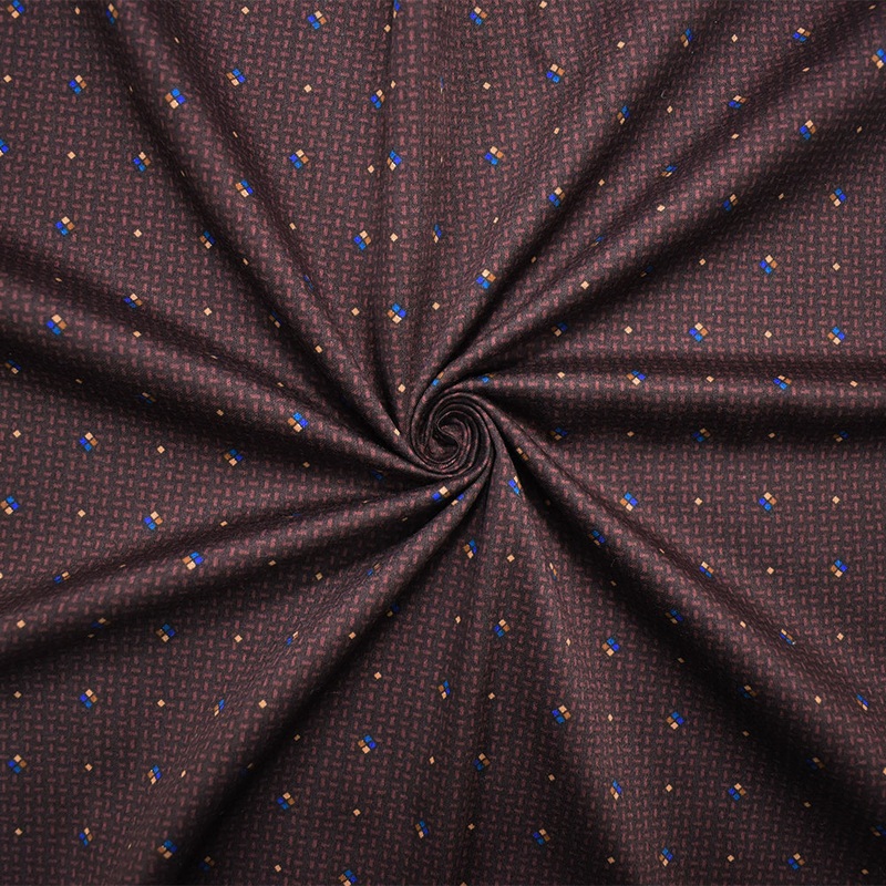 Brown-Multi Japanese Abstract Mico Geometric Printed Sateen Woven Fabric