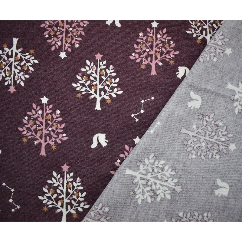 Burgundy-Multi Japanese Cotton Tree Squirrel Print Flannel Twill Woven Fabric