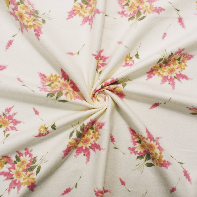 Coral-Beige-Multi Japanese Cotton Floral Printed Twill Flannelette Woven Fabric