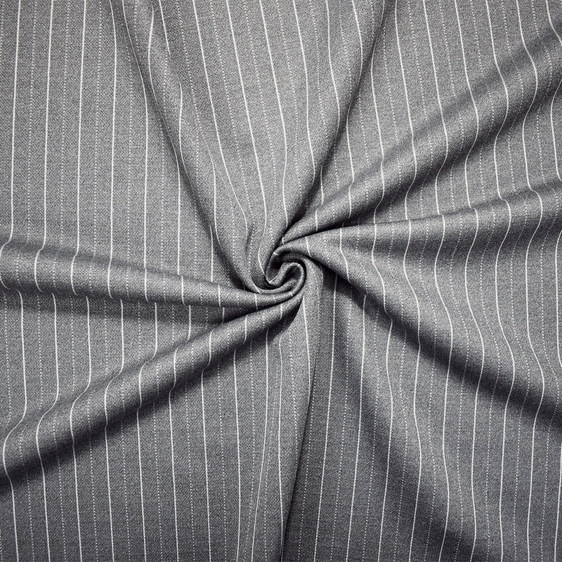 Gray-White Japanese Poly-Wool Blend Stripe Double Knit Fabric