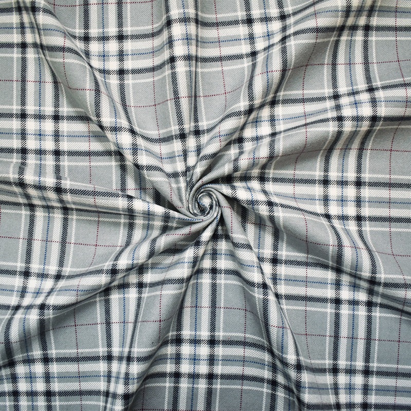 Gray-White-Multi Japanese Plaid Printed Flannel Twill Woven Fabric