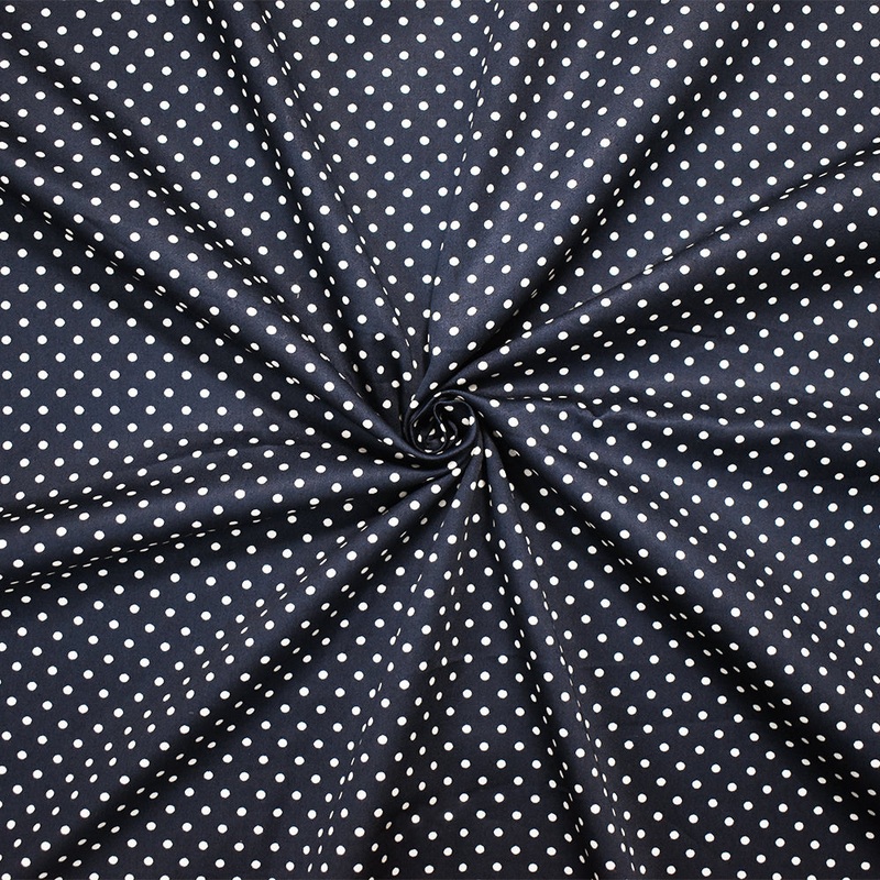 Navy-White Cotton Japanese Polka Dot Printed Twill Sateen Woven Fabric