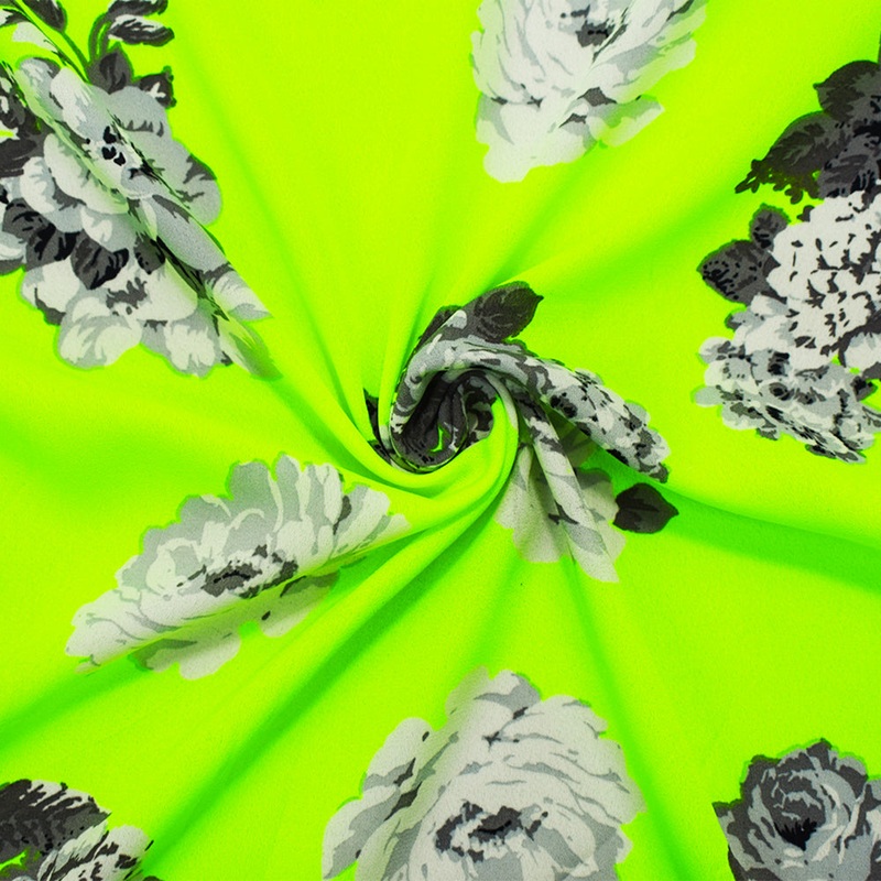 Neon Yellow-Multi Poly Floral Printed Crepe Dobby Georgette Woven Fabric