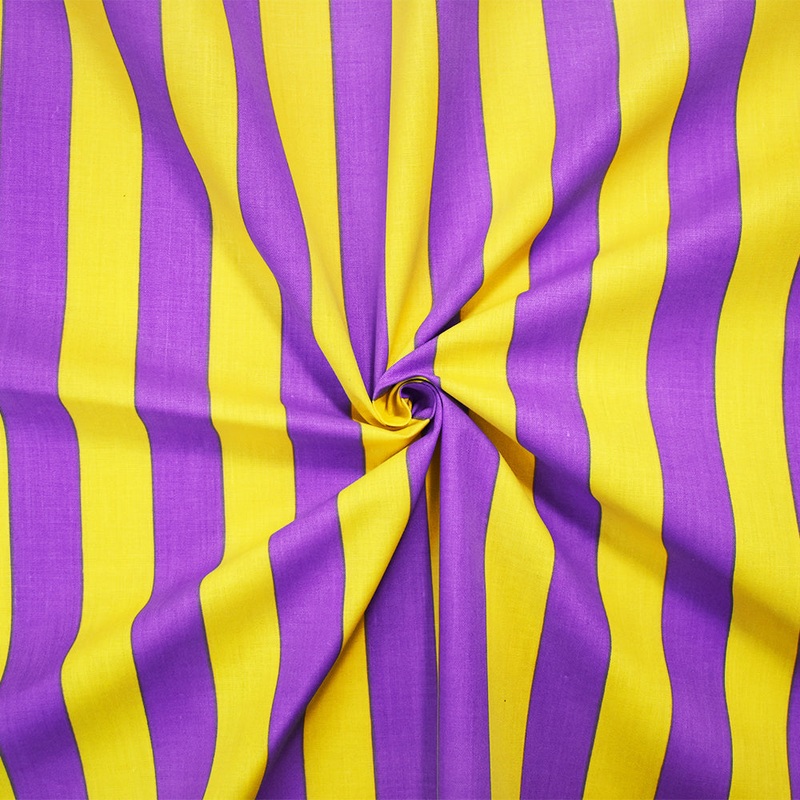 Purple-Yellow Cotton-Poly Japanese Vertical Stripe Printed Woven Fabric