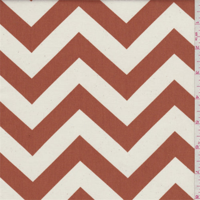 Zig Zag Rust Orange Poplin Fabric