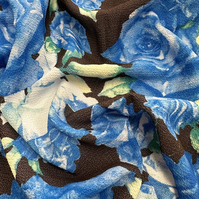 1 1/2 YD PC-Royal Blue Rose Floral Crepe Georgette Fabric