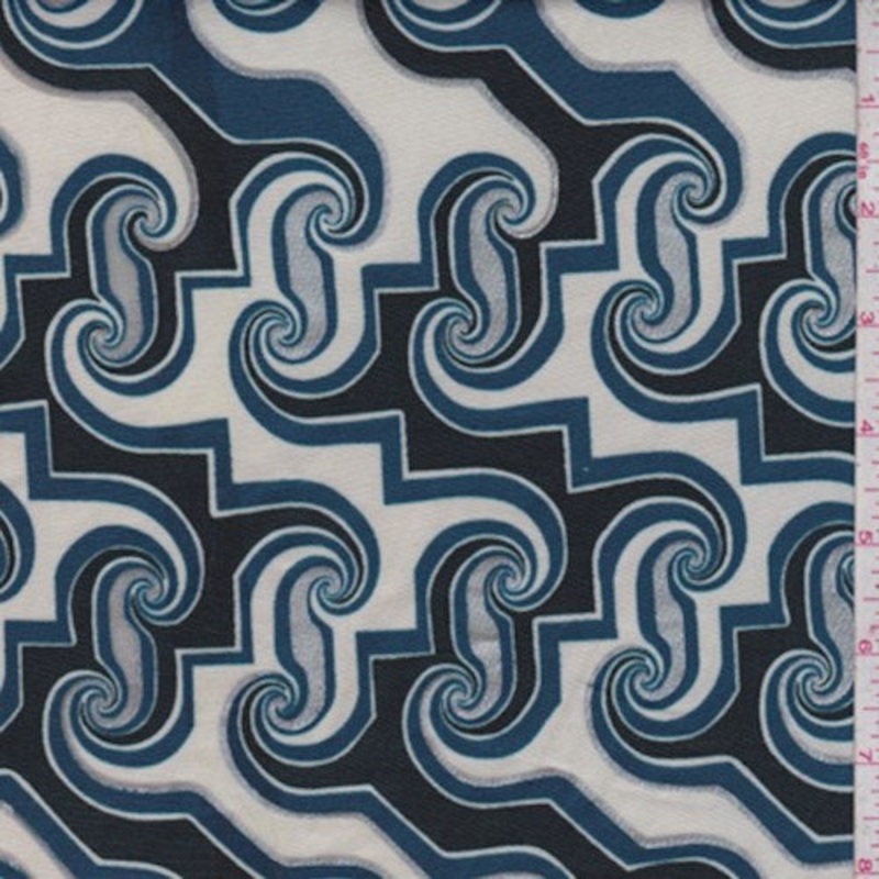 1 3/4 YD PC-Ivory/Teal/Spruce Scroll Activewear/Swimwear Fabric