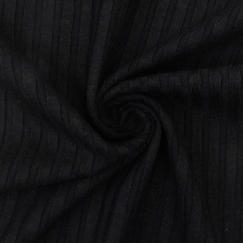 1 7/8 YD PC-Jet Black Stretch Cotton Rib Knit Fabric