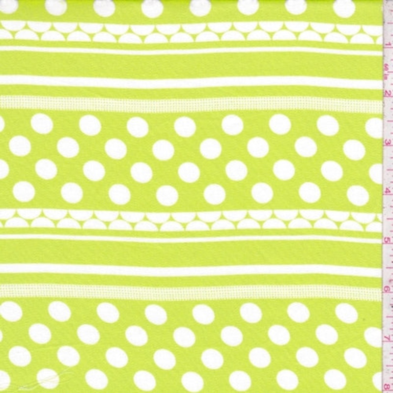 1 7/8 YD PC-Lime/White Polka Dot Stripe Rayon Challis Fabric