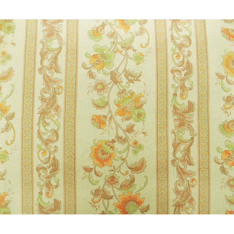 Yellow-Brown-Multi Cotton Floral Vertical Stripe Printed Gauze Woven Fabric