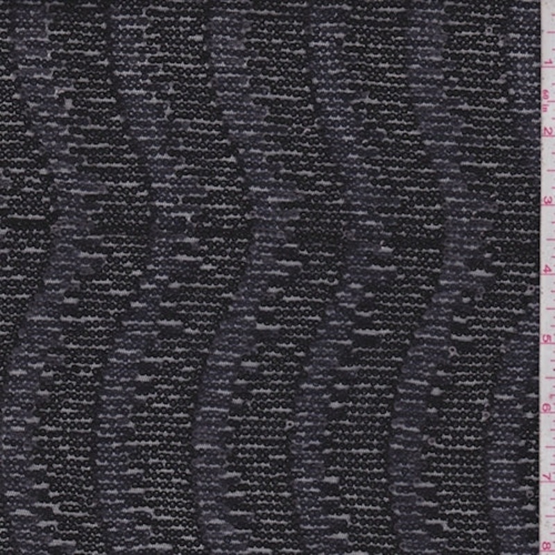 1 1/2 YD PC-Black Wave Mini Sequin Mesh Fabric