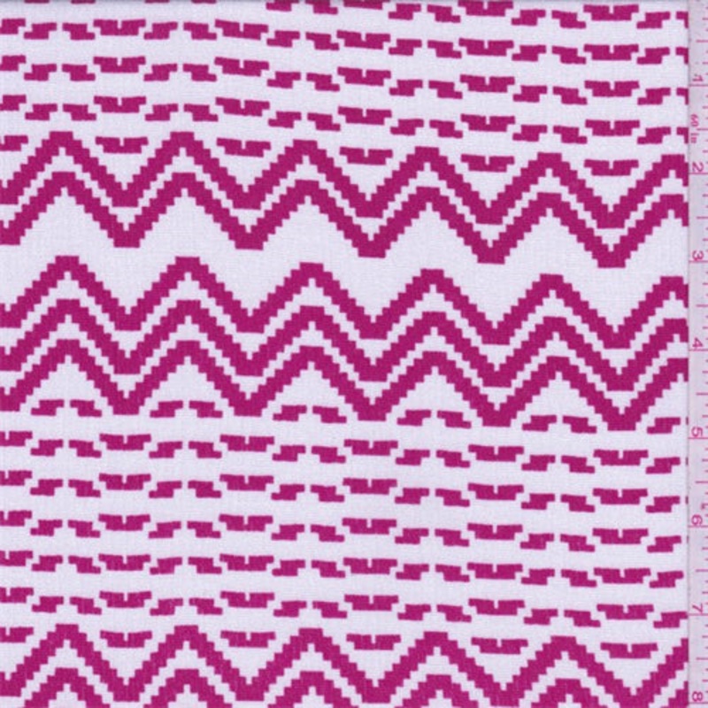 1 YD PC-White/Red Pixelated Stripe Rayon Crepe Fabric