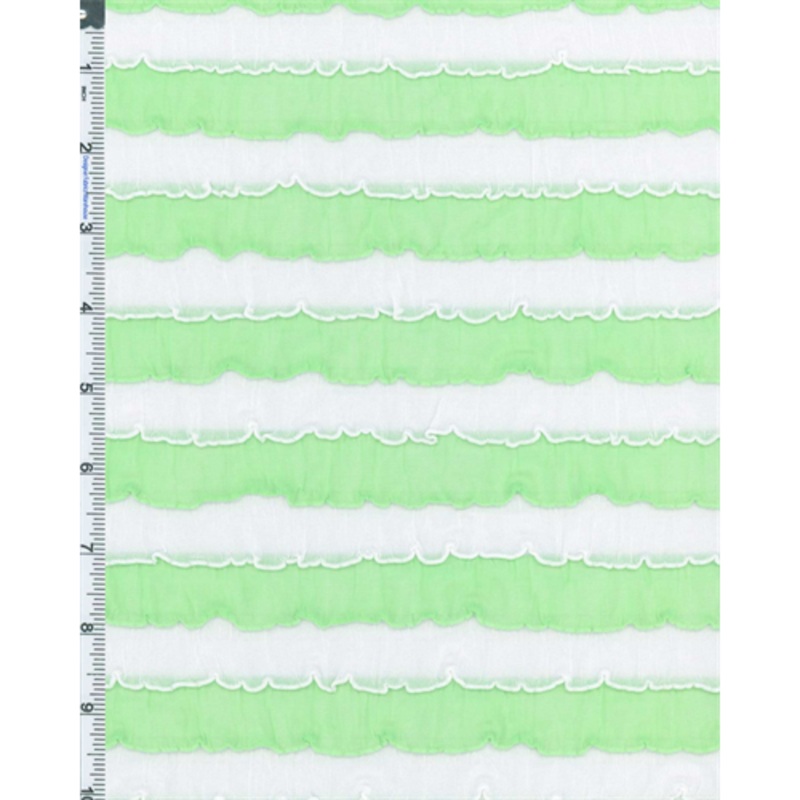 1 1/2 YD PC-Green/White Stripe Ruffle Knit Fabric