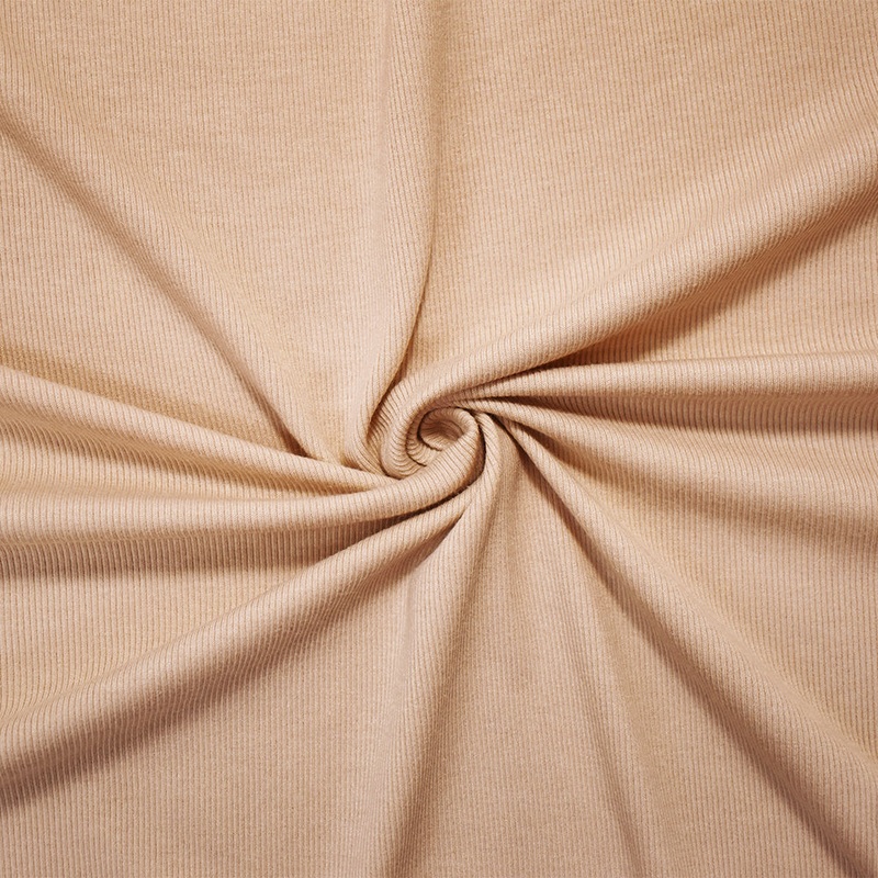 Beige Modal Blend Stretch Spandex 2×2 Solid Rib Knit Fabric