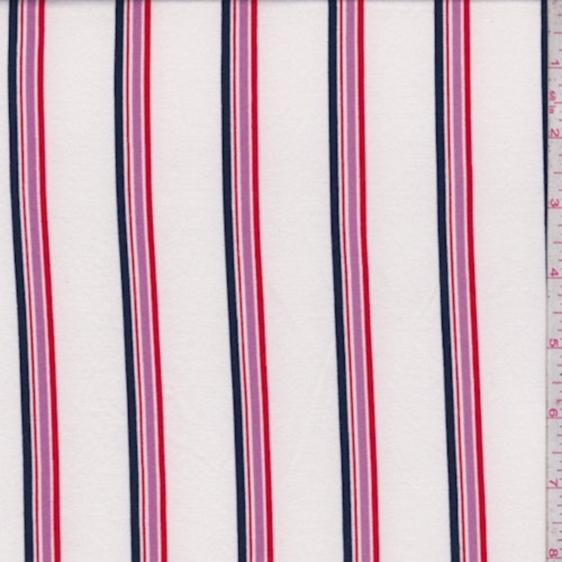 White/Navy/Orchid Stripe Double Brushed Jersey Knit Fabric