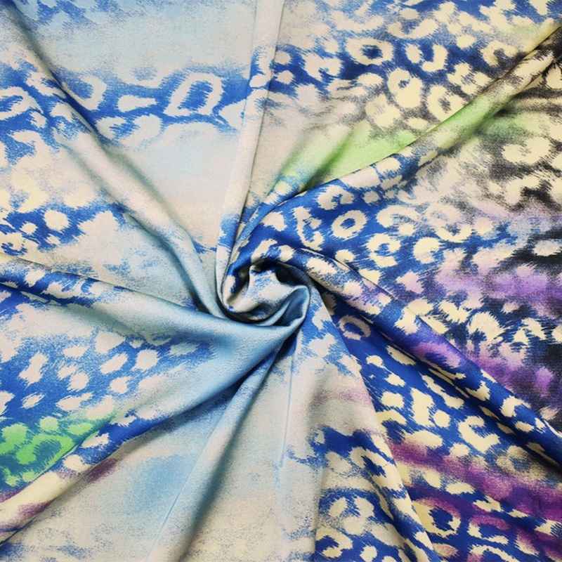 Beige-Multi Poly Leopard with Floral Border Printed Charmeuse Woven Fabric