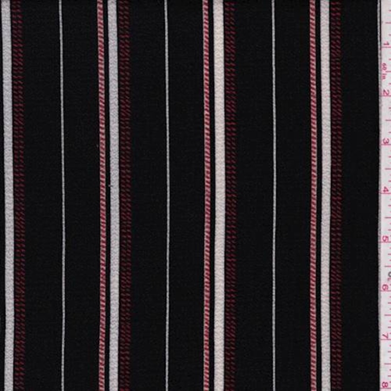 1 YD PC-Black/Red Stripe Crepe Georgette Fabric