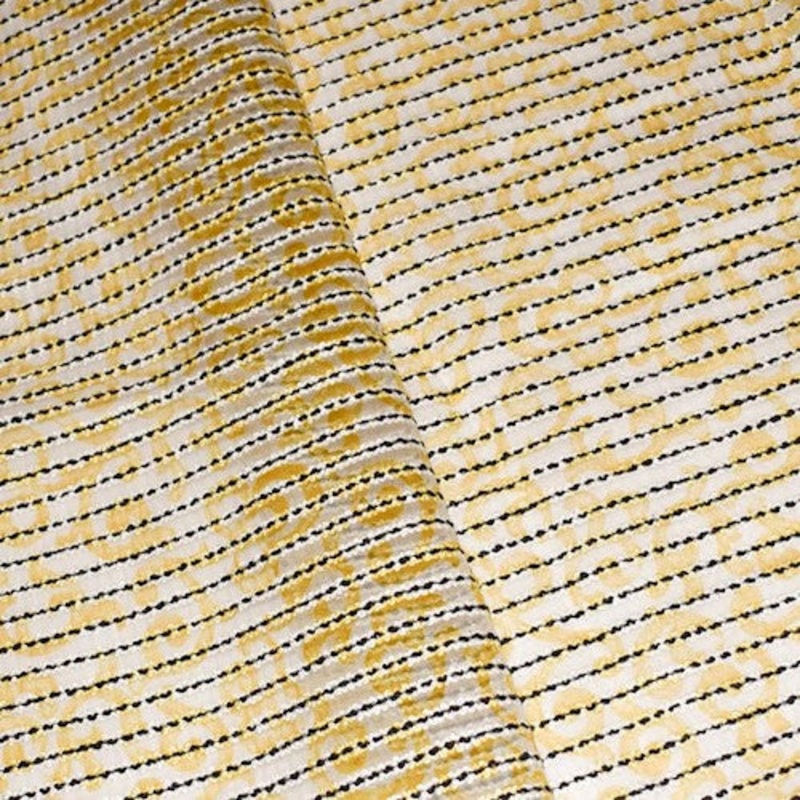 Yellow/Multi Printed Boucle Stripe Silk Blend Organza Fabric