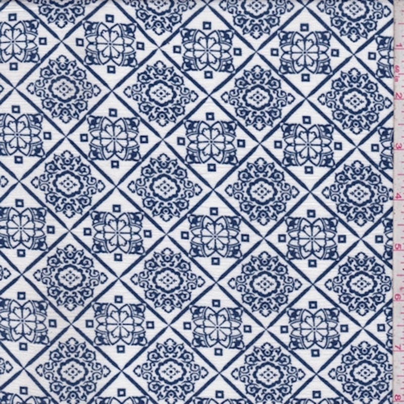 White/Ink Diamond Rayon Crinkle Fabric