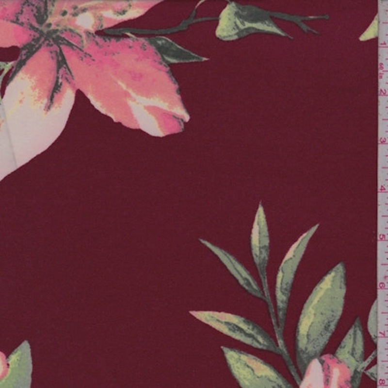 Wine/Pink Lily Double Brushed Jersey Knit Fabric