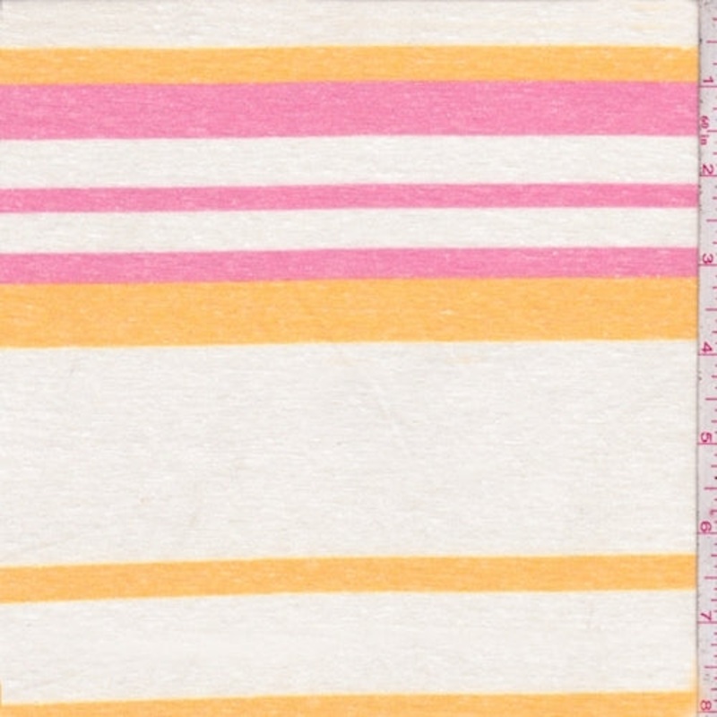 White/Baby Pink/Orange Stripe Slub Jersey Knit Fabric