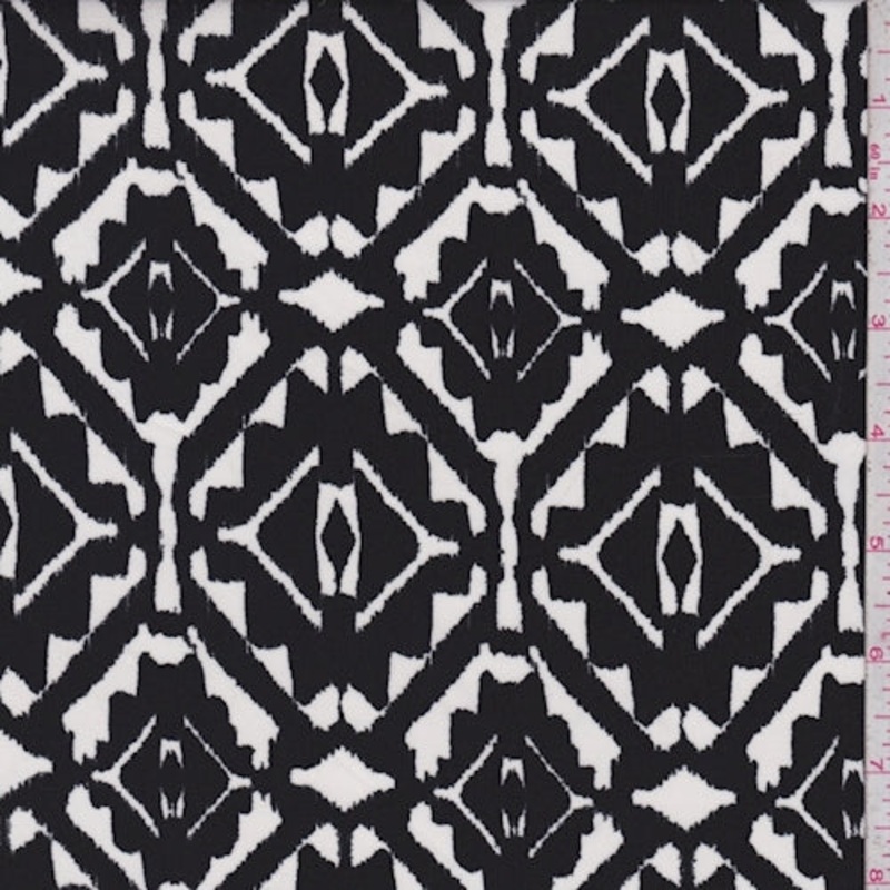 White/Black Inca Diamond Challis Fabric