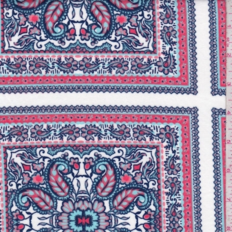 White/Salmon Tile Double Brushed Jersey Knit Fabric