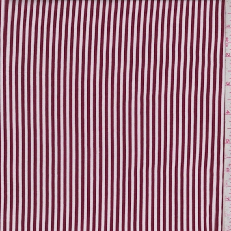 Wine/White Stripe Rayon Challis Fabric