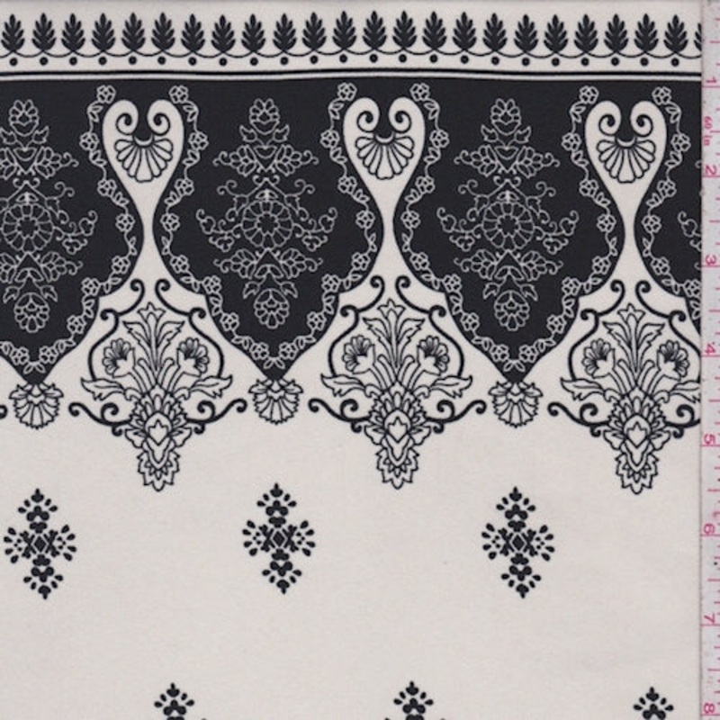Almond/Black Deco Medallion Crepe Fabric