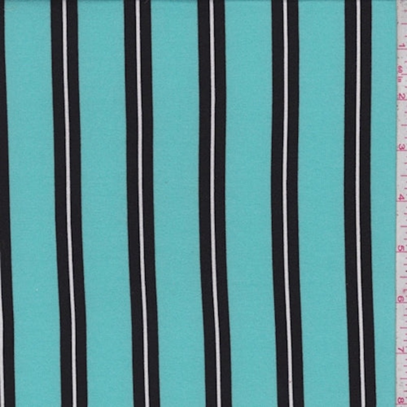 Aqua Green/Black Stripe Double Brushed Jersey Knit Fabric