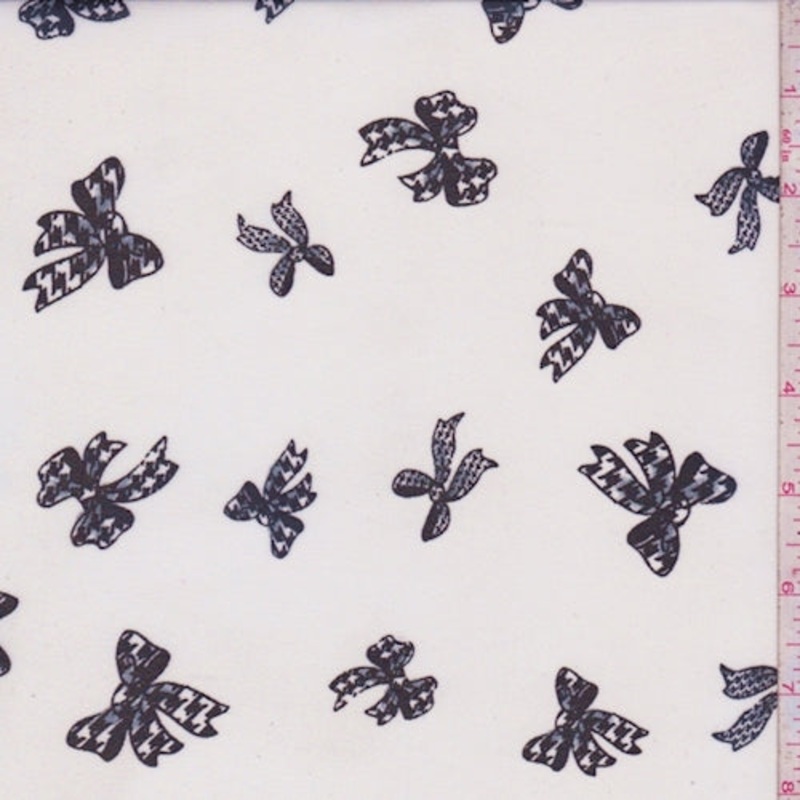 White/Black Bow Georgette Fabric