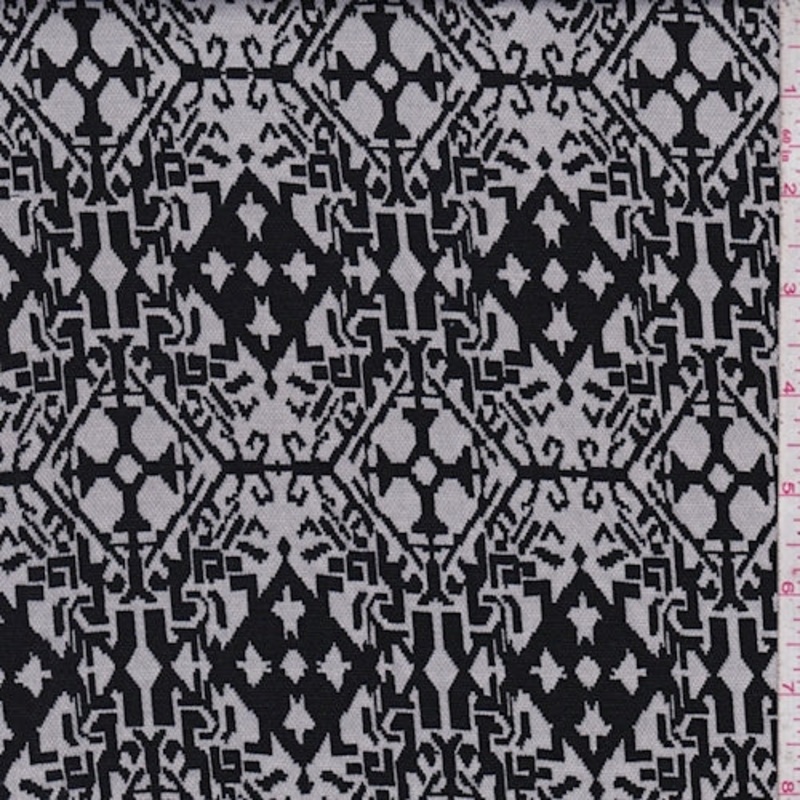 White/Black Scroll Octagon Jacquard Double Knit Fabric