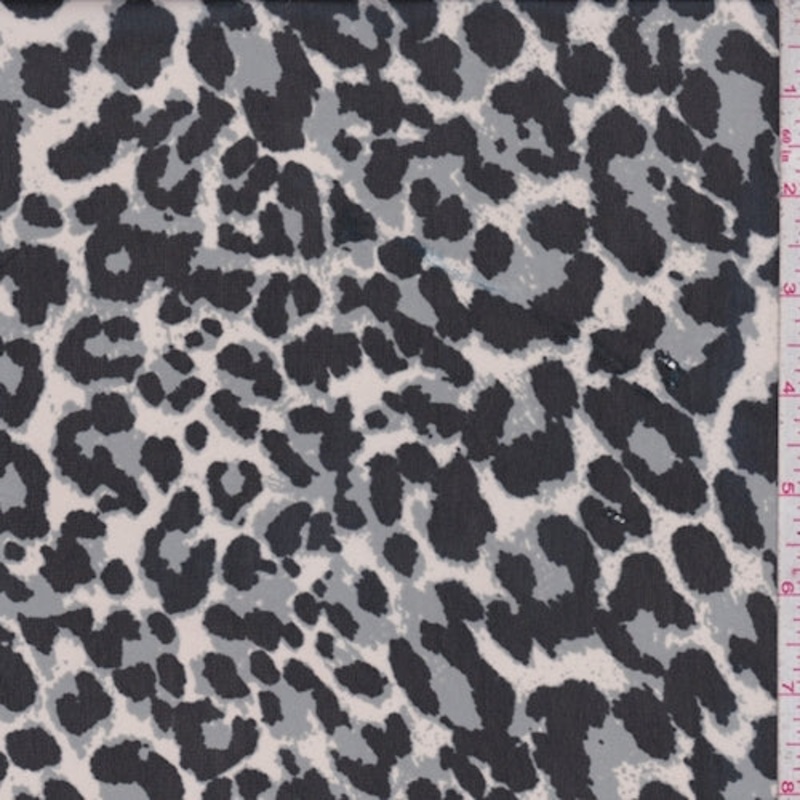 White/Black/Stone Cheetah Georgette Fabric