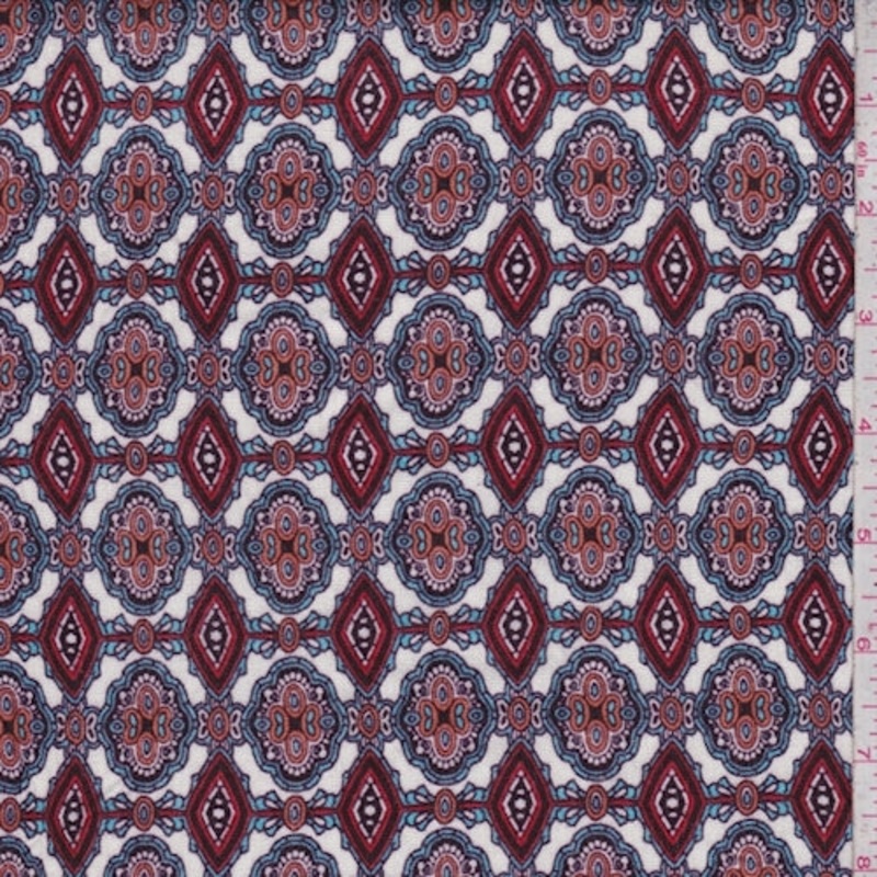 White/Cloud Geo Medallion Crinkled Gauze Fabric