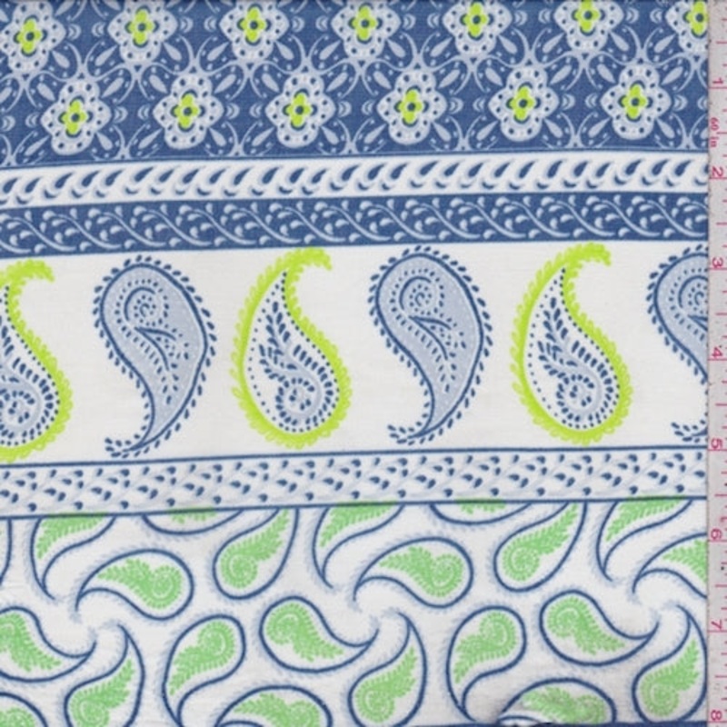 White/Cobalt/Lime Paisley Chiffon Fabric