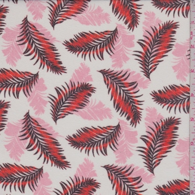 White/Fire/Pink Tropical Leaf Georgette Fabric