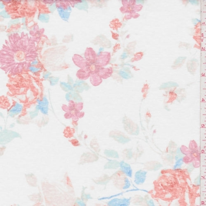 White/Fuchsia Floral Slub Jersey Knit Fabric