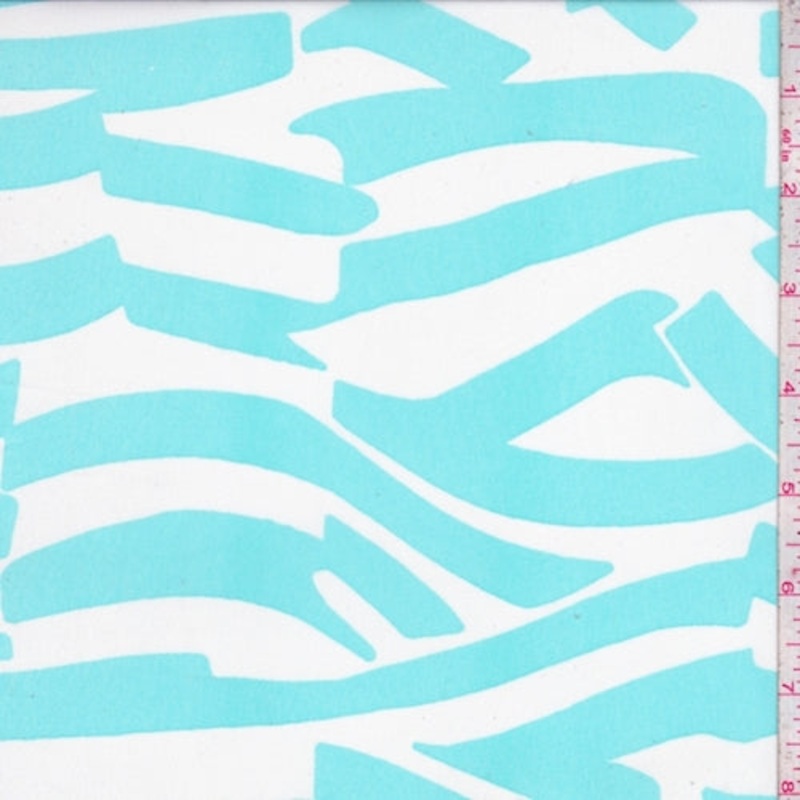 White/Mint Abstract Stripe Georgette Fabric